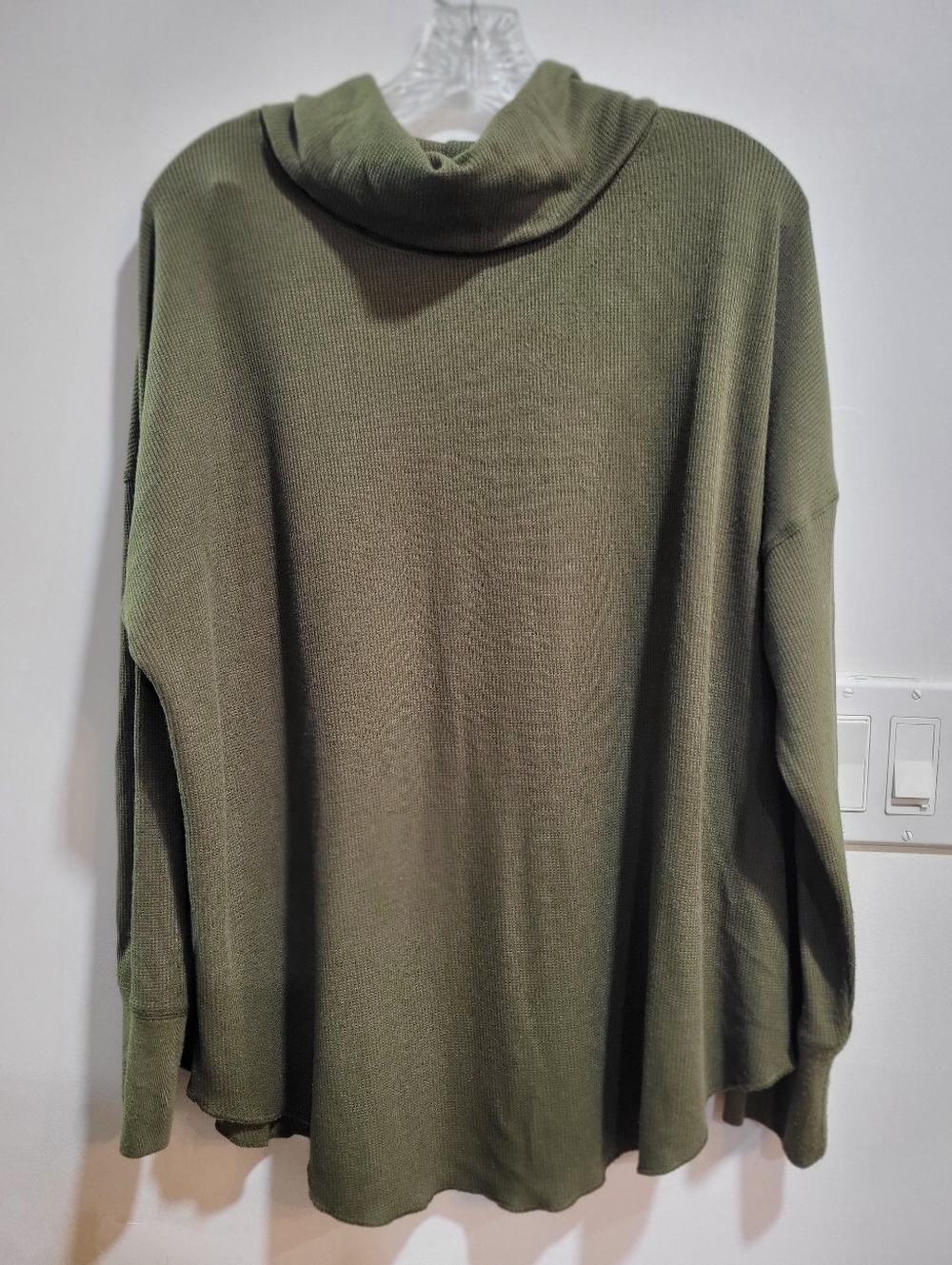 Chelsea & Theodore Olive Waffle Knit Cowl Neck Tunic Top 1X